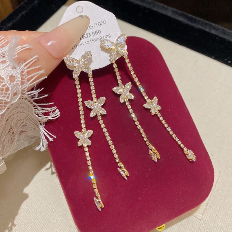 Gold Copper And Diamond-encrusted Butterfly Earrings