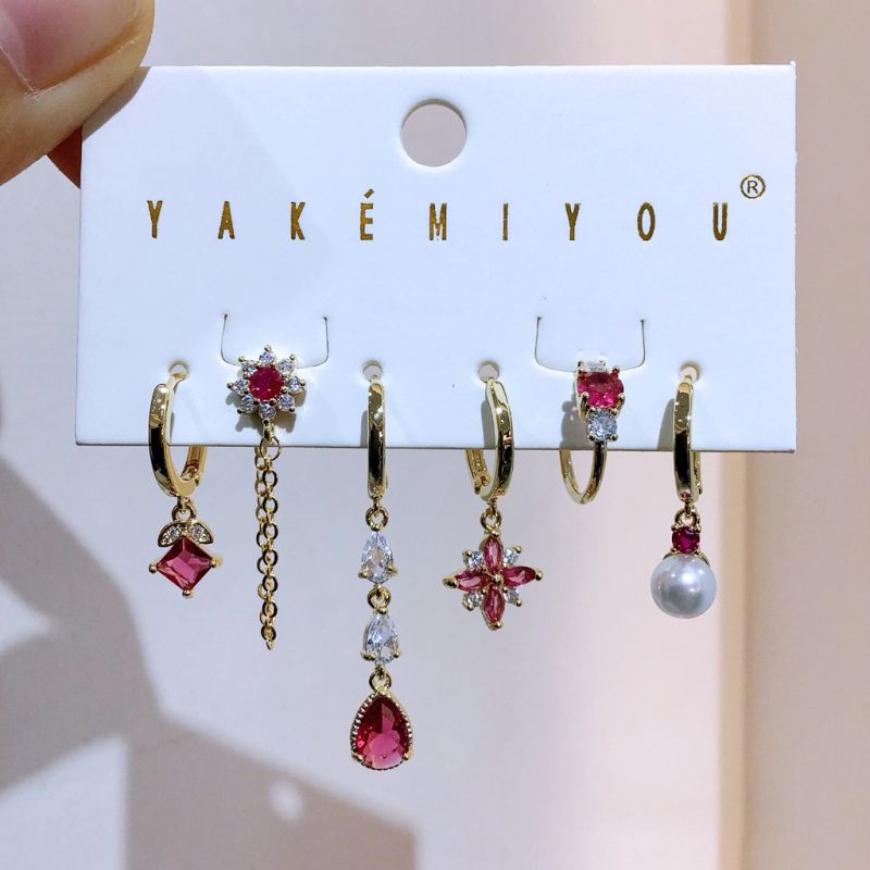 Gold Copper And Diamond-encrusted Irregular Earring Set