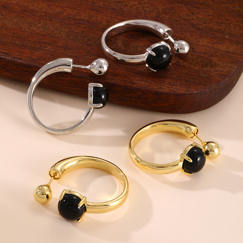 Gold Copper C-shaped Round Turquoise Earrings