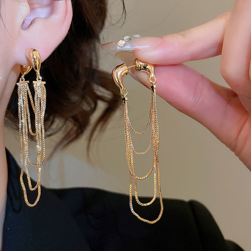 Gold Copper Chain Tassel Earrings