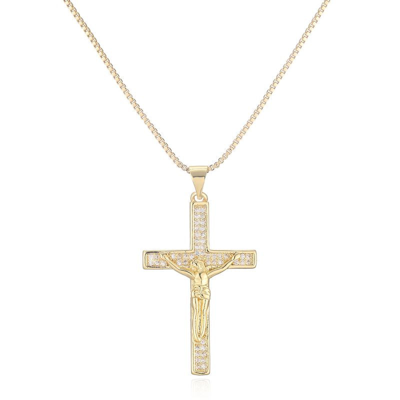 Gold Copper Diamond Cross Necklace