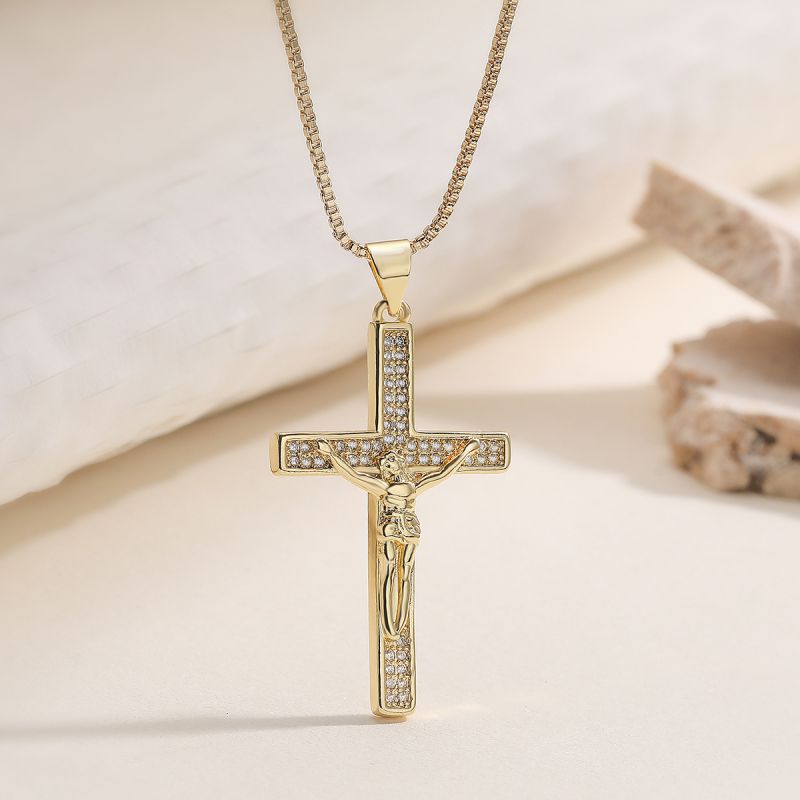 Gold Copper Diamond Cross Necklace