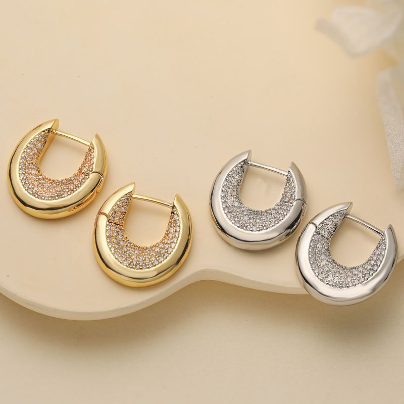 Gold Copper Diamond Oval Earrings