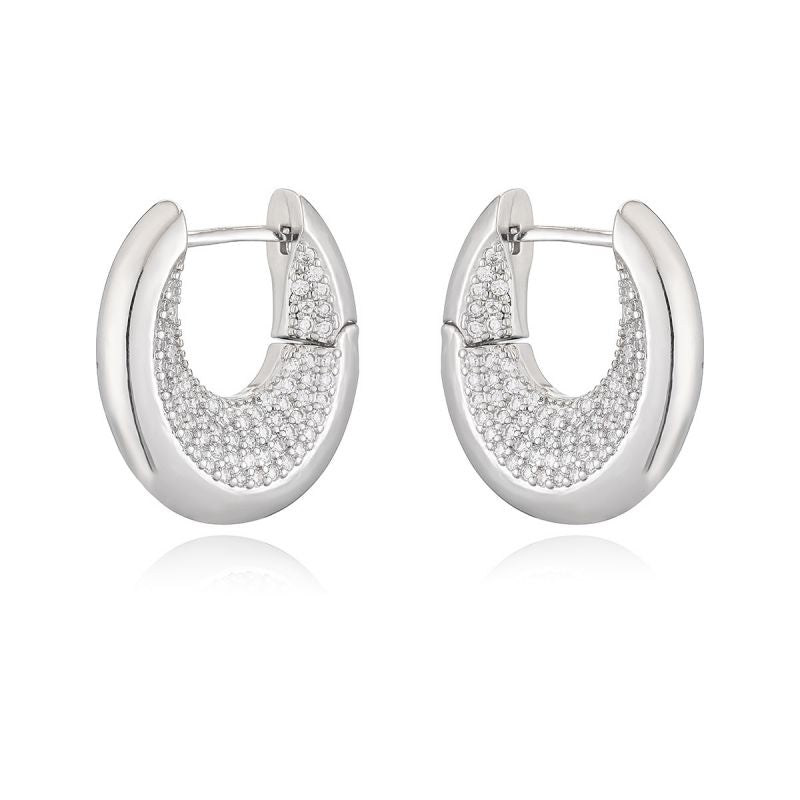 Gold Copper Diamond Oval Earrings