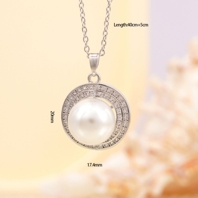 Gold Copper Diamond Pearl Round Necklace