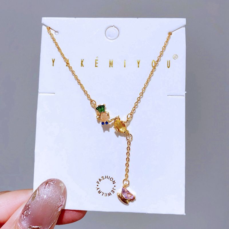 Gold Copper Diamond-encrusted Cartoon Necklace