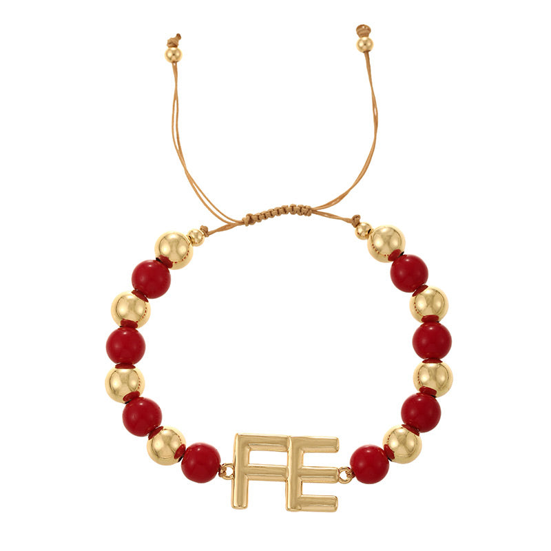 Gold Copper Gold-plated Beaded Letter Bracelet (8/4mm)