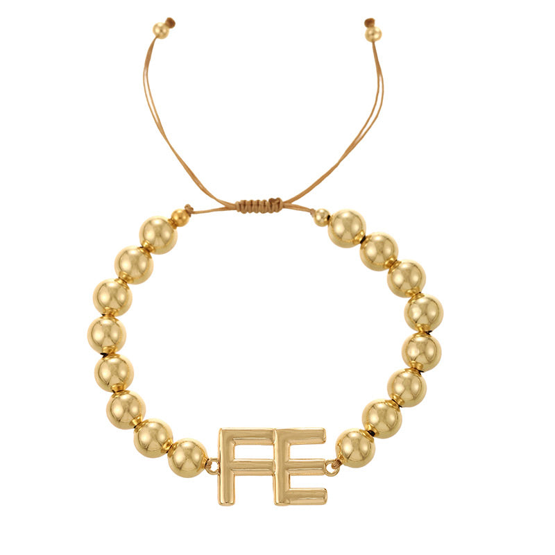 Gold Copper Gold-plated Beaded Letter Bracelet (8/4mm)