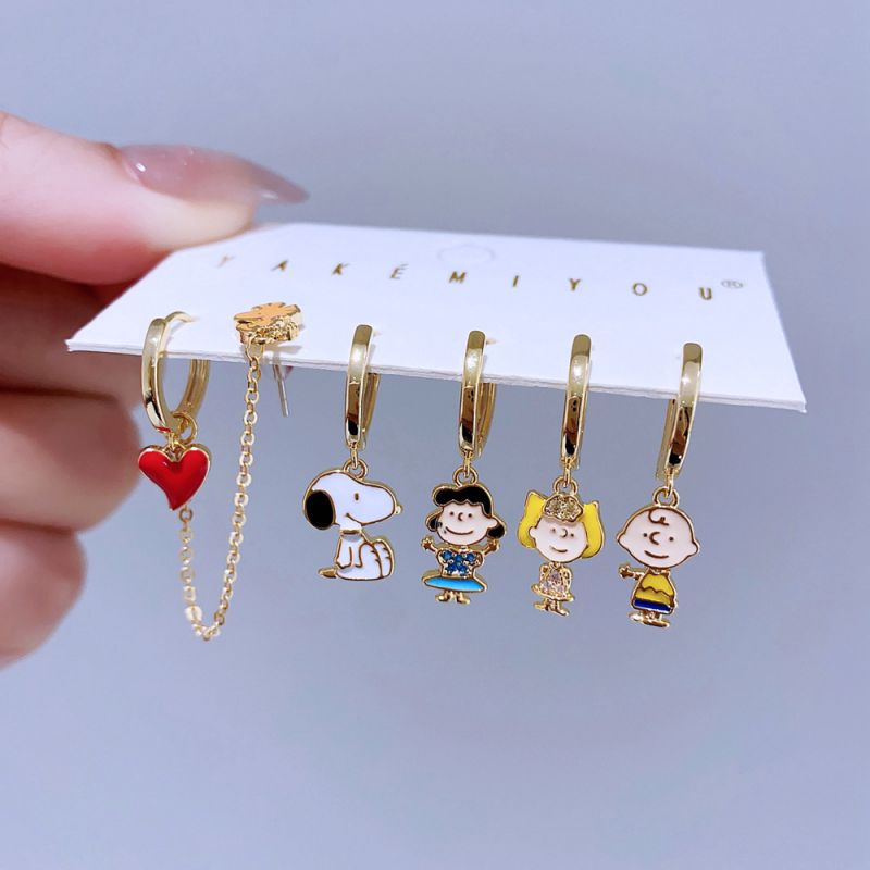 Gold Copper Gold-plated Diamond Cartoon Earrings Set