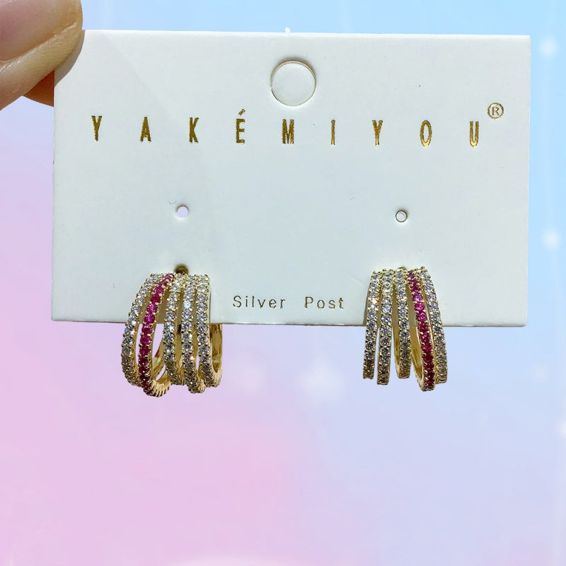 Gold Copper Hoop Earrings Set With Zircon