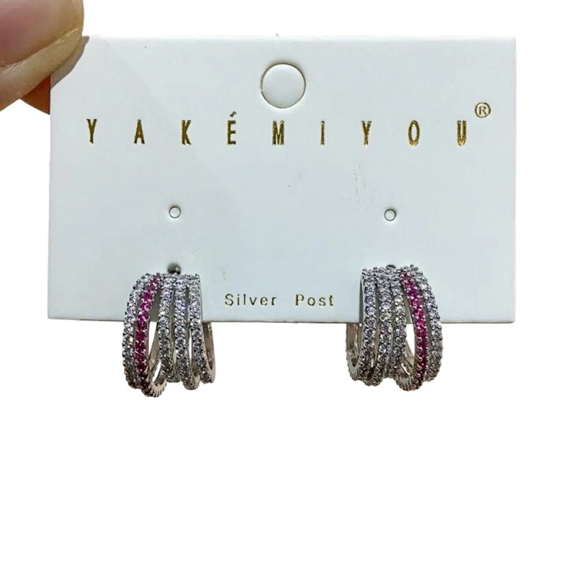 Gold Copper Hoop Earrings Set With Zircon