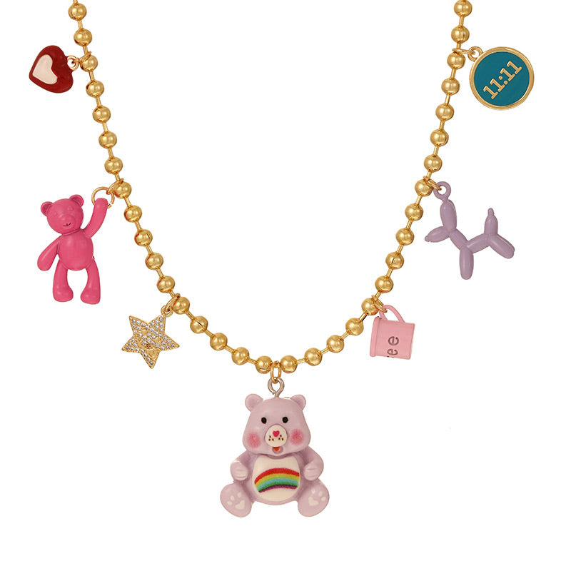 Gold Copper Inlaid Zircon Oil Drop Group Balloon Dog Beaded Necklace (4mm)