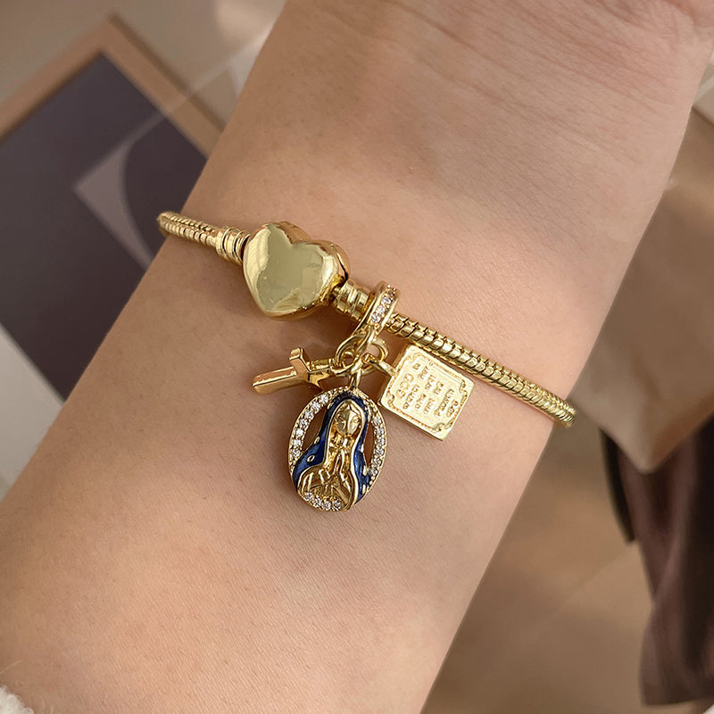 Gold Copper Inlaid Zircon Oil Drop Portrait Love Bracelet