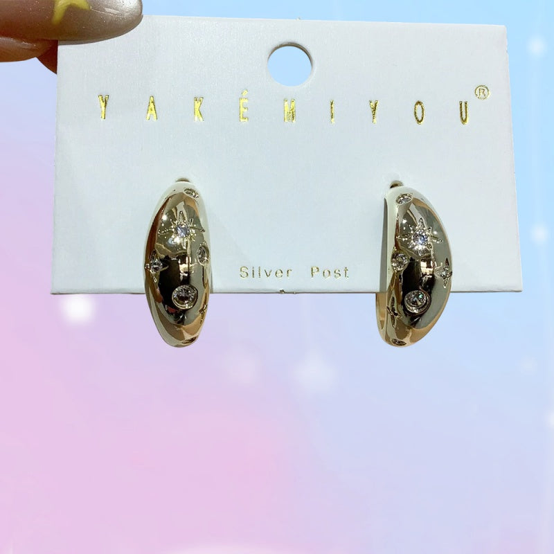 Gold Copper Inlaid Zircon Star Earrings