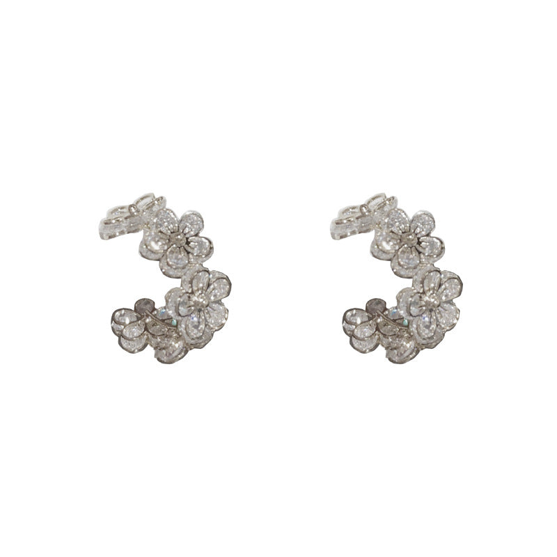Gold Copper Inlaid Zirconium Flower Earrings
