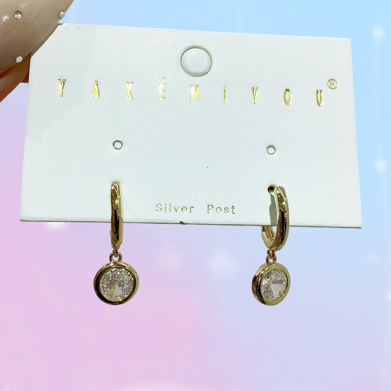 Gold Copper Round Earrings With Zircon