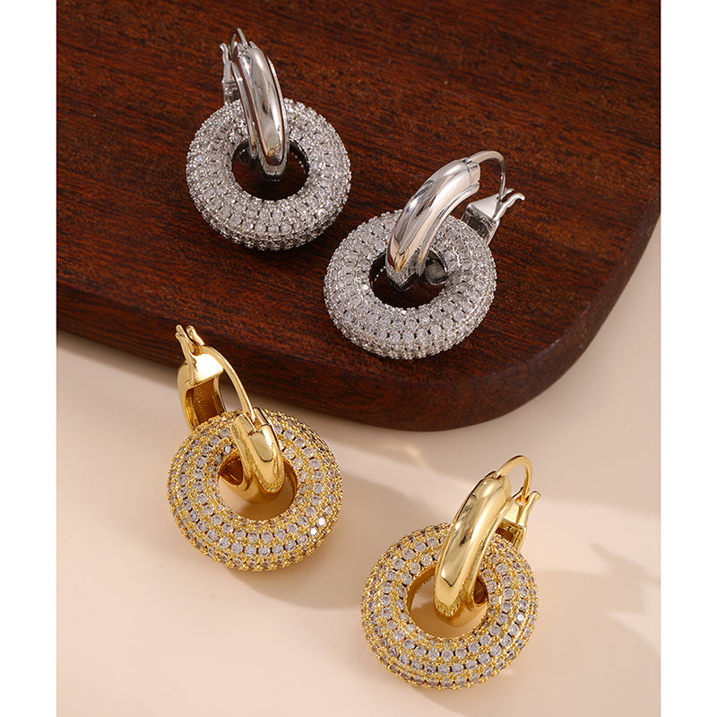 Gold Copper Round Earrings With Zircon
