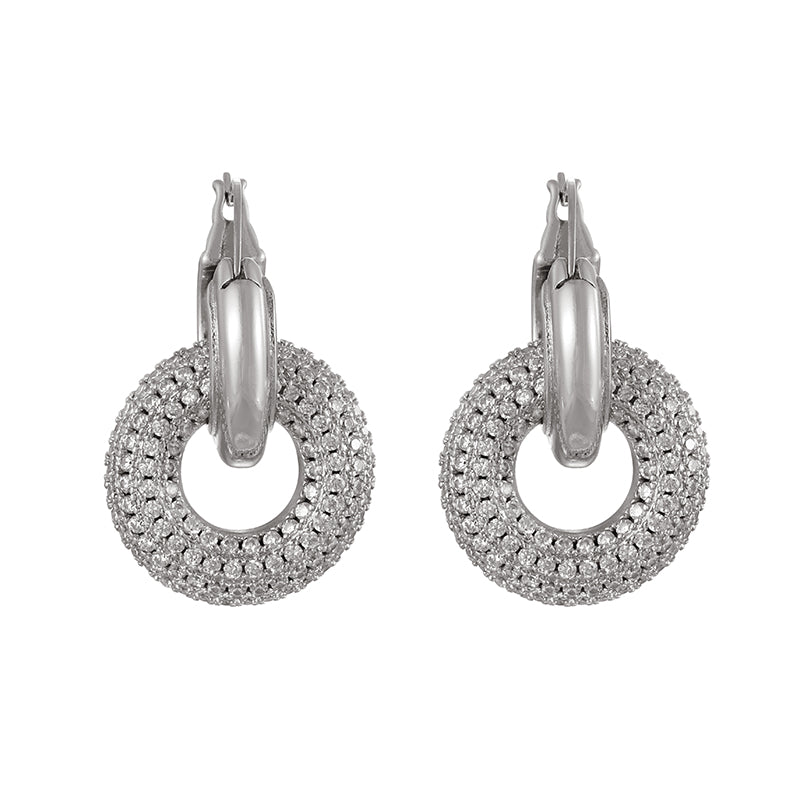 Gold Copper Round Earrings With Zircon