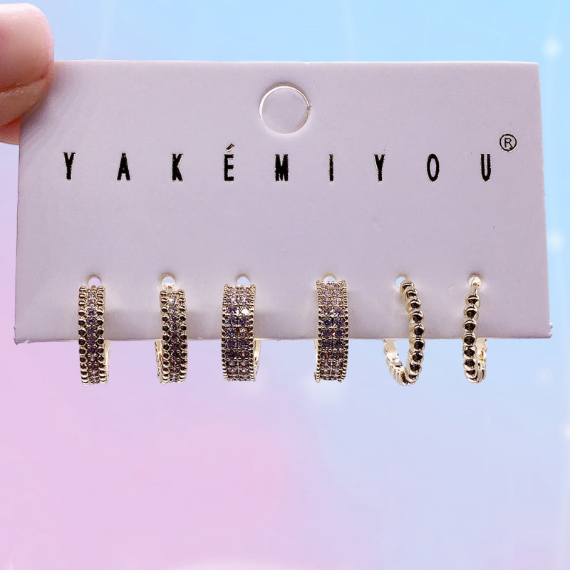 Gold Copper Zircon Hoop Earrings 6-piece Set