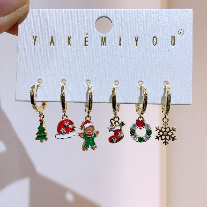 Gold Copper-plated Gold Christmas Earring Set