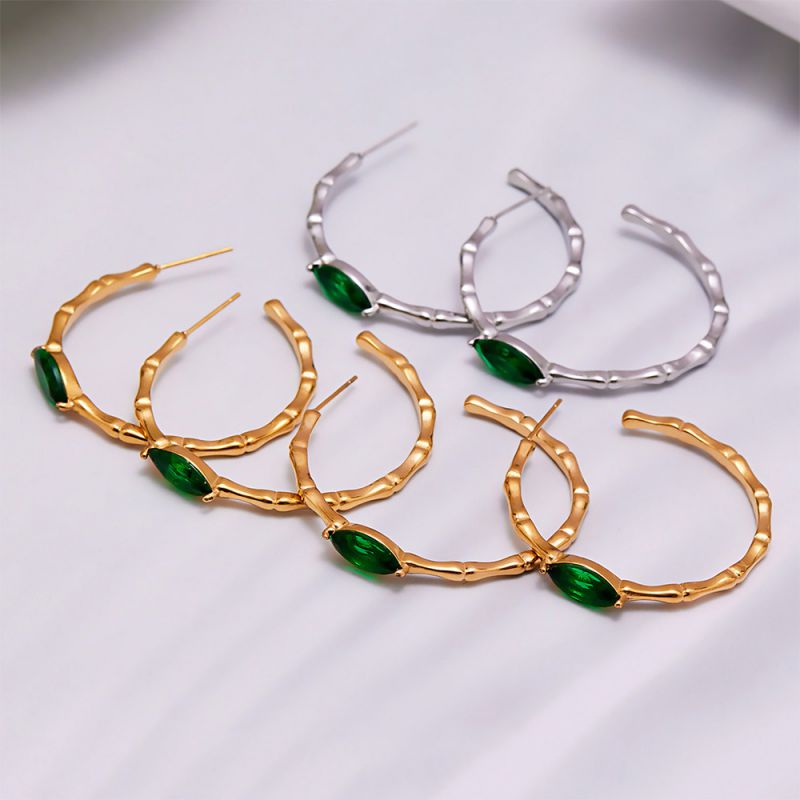 Gold Earrings Stainless Steel Diamond-encrusted C-shaped Earrings