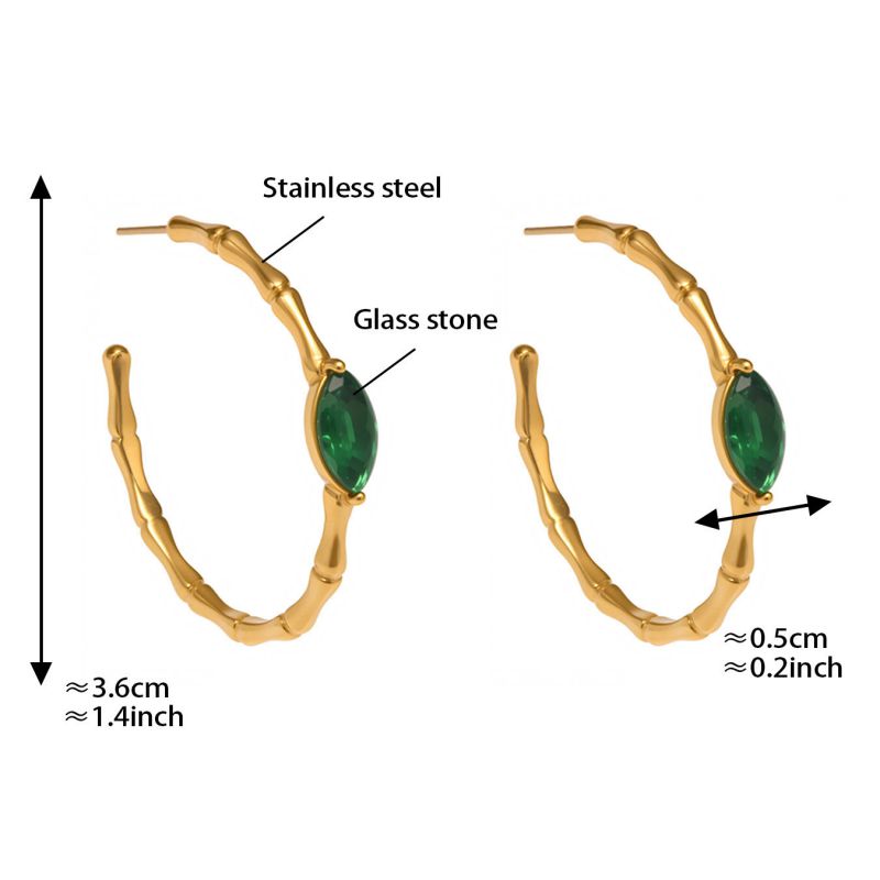 Gold Earrings Stainless Steel Diamond-encrusted C-shaped Earrings