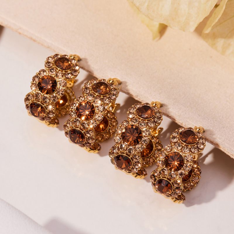 Gold Full Diamond Zircon Earrings Brass Round Earrings With Diamonds