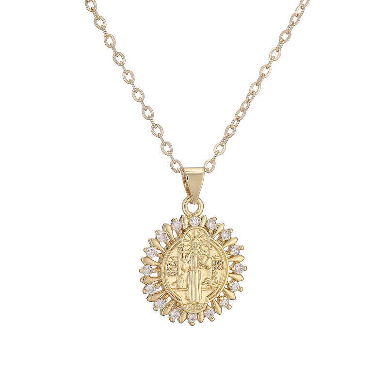 Gold Gold-plated Copper Necklace With Zirconium Inlay