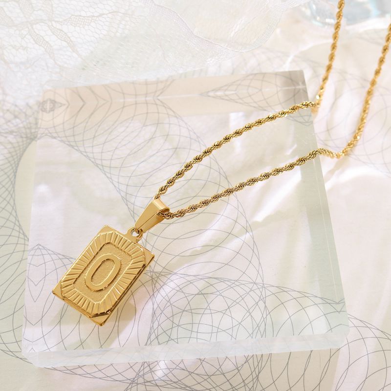 Gold Letter A Necklace 50cm Titanium Steel 26 Letter Square Necklace