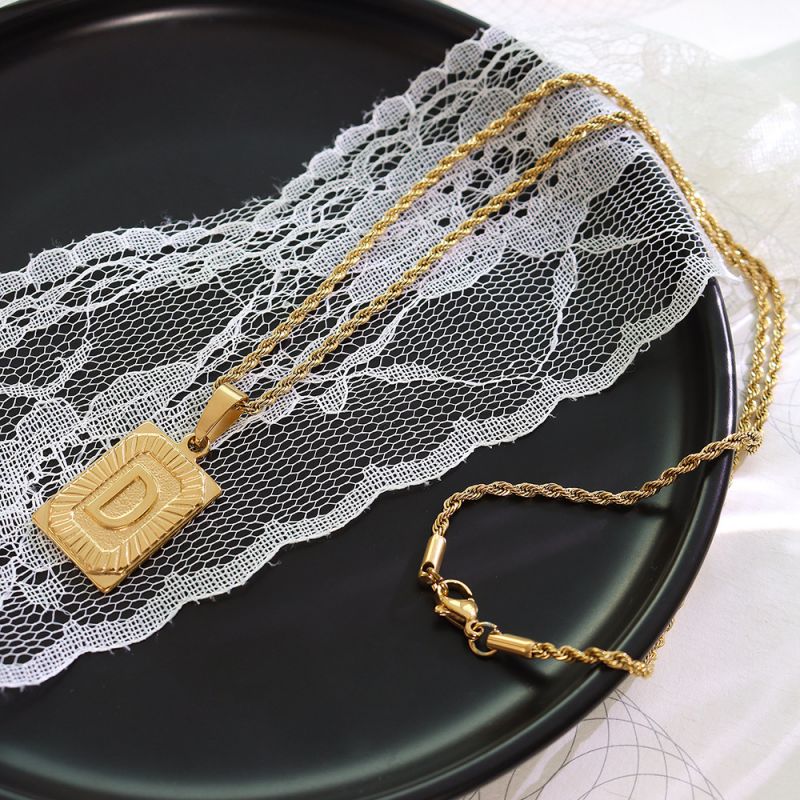 Gold Letter A Necklace 50cm Titanium Steel 26 Letter Square Necklace