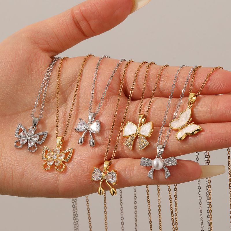 Gold Necklace 304 Stainless Steel Hollow Double-layer Bow Necklace