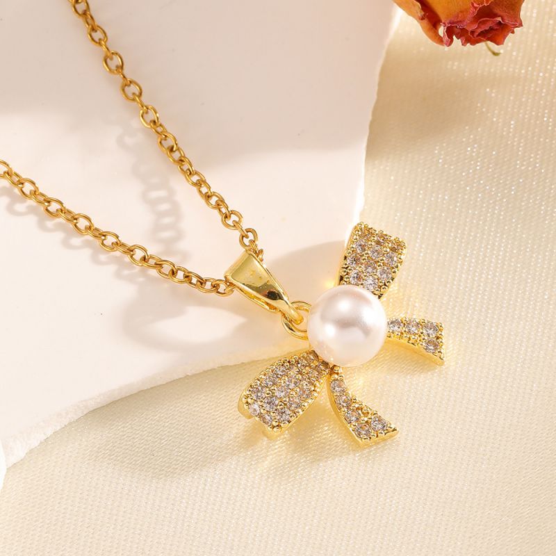 Gold Necklace 304 Stainless Steel Hollow Double-layer Bow Necklace