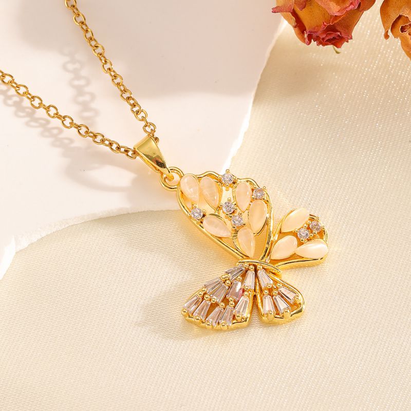 Gold Necklace 304 Stainless Steel Hollow Double-layer Bow Necklace