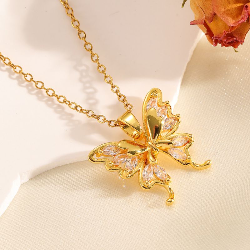 Gold Necklace 304 Stainless Steel Hollow Double-layer Bow Necklace