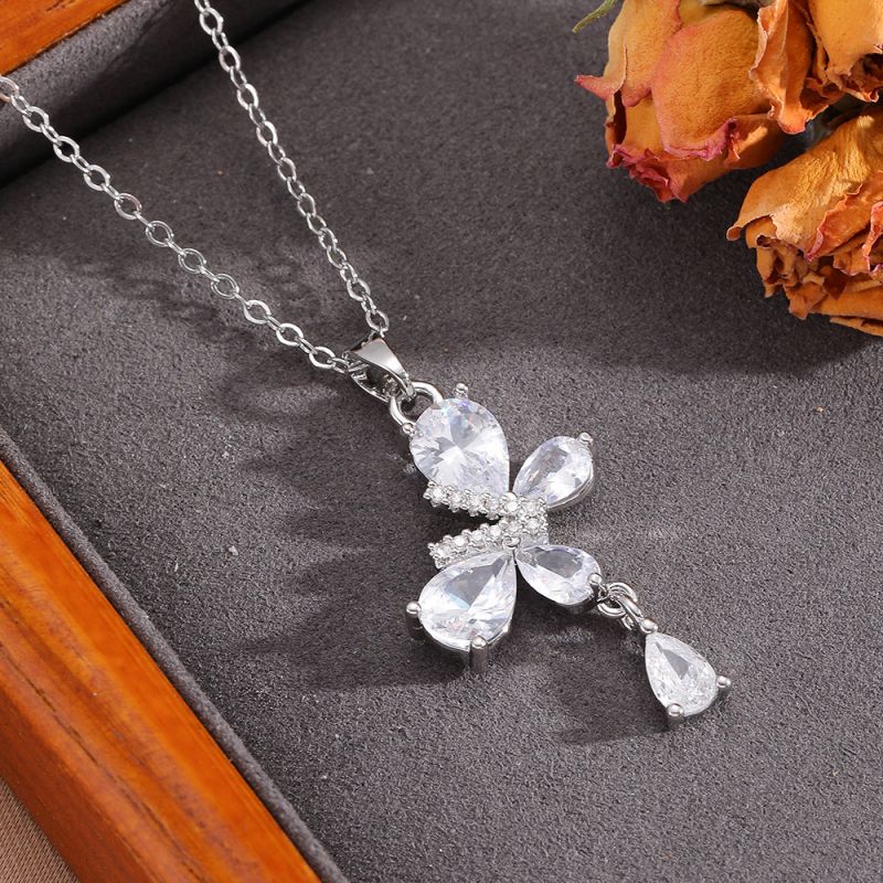 Gold Necklace 304 Stainless Steel Hollow Double-layer Bow Necklace