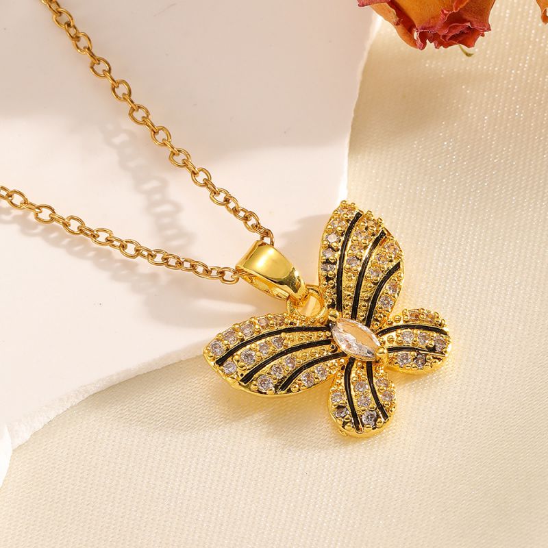 Gold Necklace 304 Stainless Steel Hollow Double-layer Bow Necklace