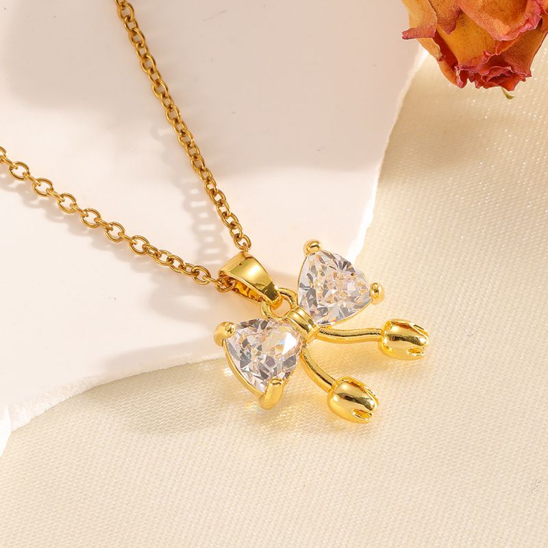 Gold Necklace 304 Stainless Steel Hollow Double-layer Bow Necklace