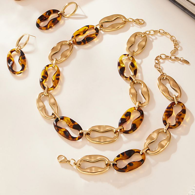 Gold Necklace 40+5cm Stainless Steel Diamond-encrusted Openwork Necklace