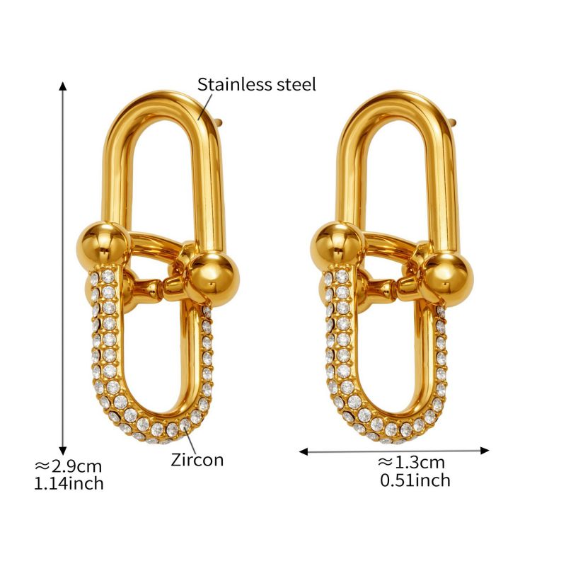 Gold Necklace 42+5cm Stainless Steel Diamond-encrusted Horseshoe Buckle Necklace