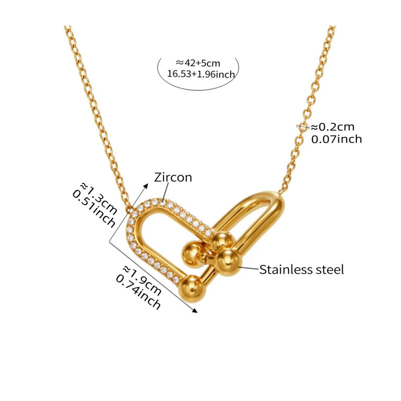 Gold Necklace 42+5cm Stainless Steel Diamond-encrusted Horseshoe Buckle Necklace