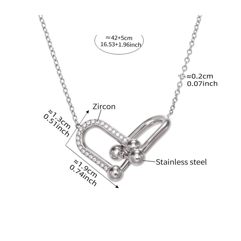 Gold Necklace 42+5cm Stainless Steel Diamond-encrusted Horseshoe Buckle Necklace