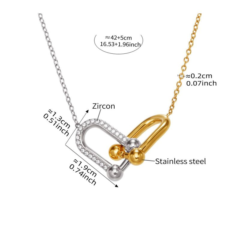 Gold Necklace 42+5cm Stainless Steel Diamond-encrusted Horseshoe Buckle Necklace