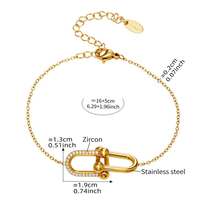 Gold Necklace 42+5cm Stainless Steel Diamond-encrusted Horseshoe Buckle Necklace