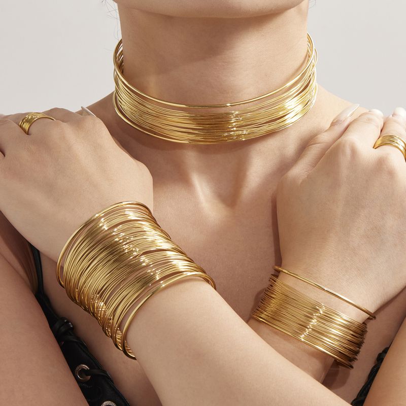 Gold Necklace Stainless Steel Wire Wrapped Collar