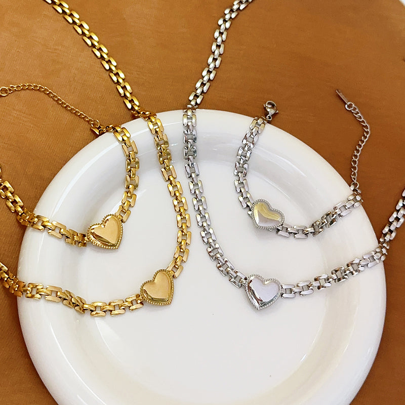Gold Necklace Titanium Steel Heart Necklace