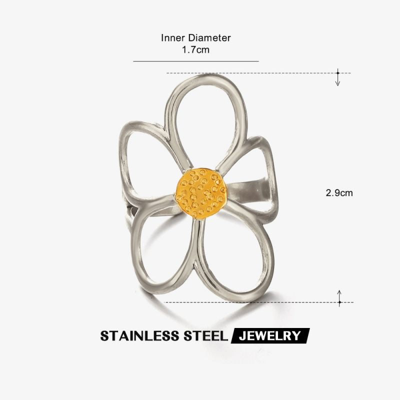 Gold Openwork Petal Ring Stainless Steel Flower Ring