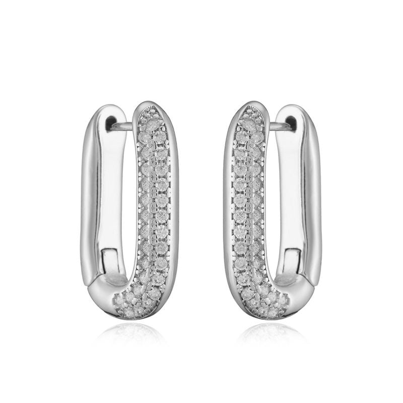 Gold Oval Copper Earrings With Diamonds