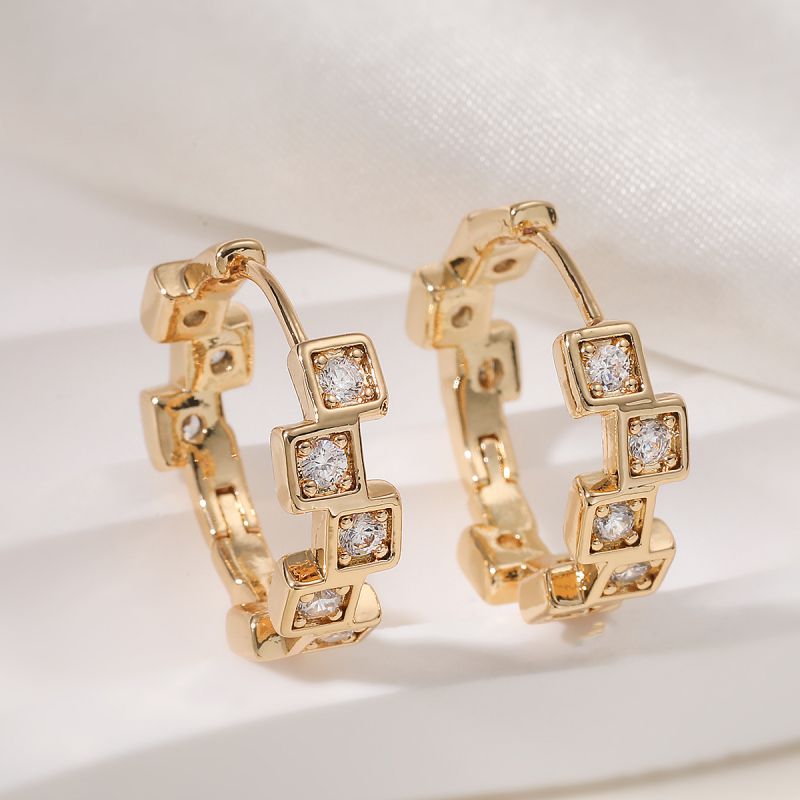 Gold Oval Copper Earrings With Diamonds