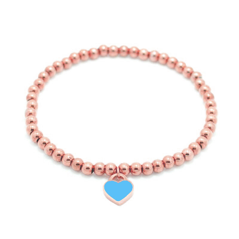 Gold Red Stainless Steel Glue Heart Beaded Bracelet