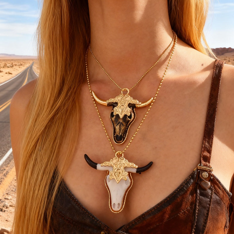Gold Resin Bull Head Beaded Necklace
